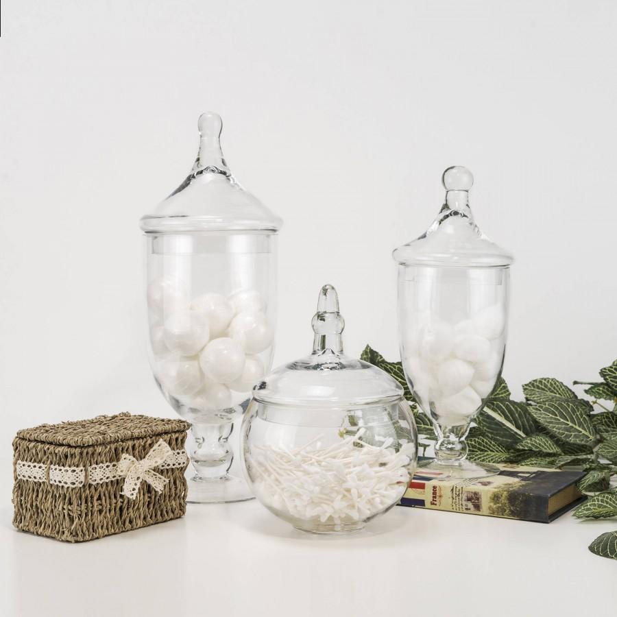 Свадьба - Glass Apothecary Jars Set of 3, Candy Buffet Jars, Glass Jar with Lid, H-13.5", 16.5", 10" #GAJ112113134