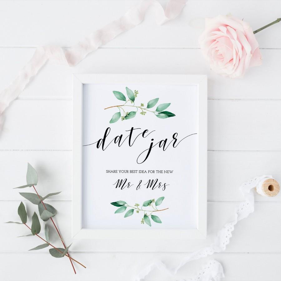 Greenery Wedding Date Jar Sign Date Night Advice Sign Printable 