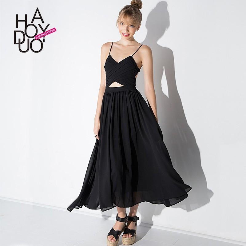 زفاف - Sexy Open Back Slimming Sleeveless High Waisted Chiffon Summer Black Strappy Top Dress - Bonny YZOZO Boutique Store