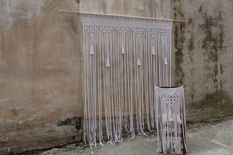 Hochzeit - tassel wedding backdrop, Large macrame curtain, wall hanging, boho bedroom decoration