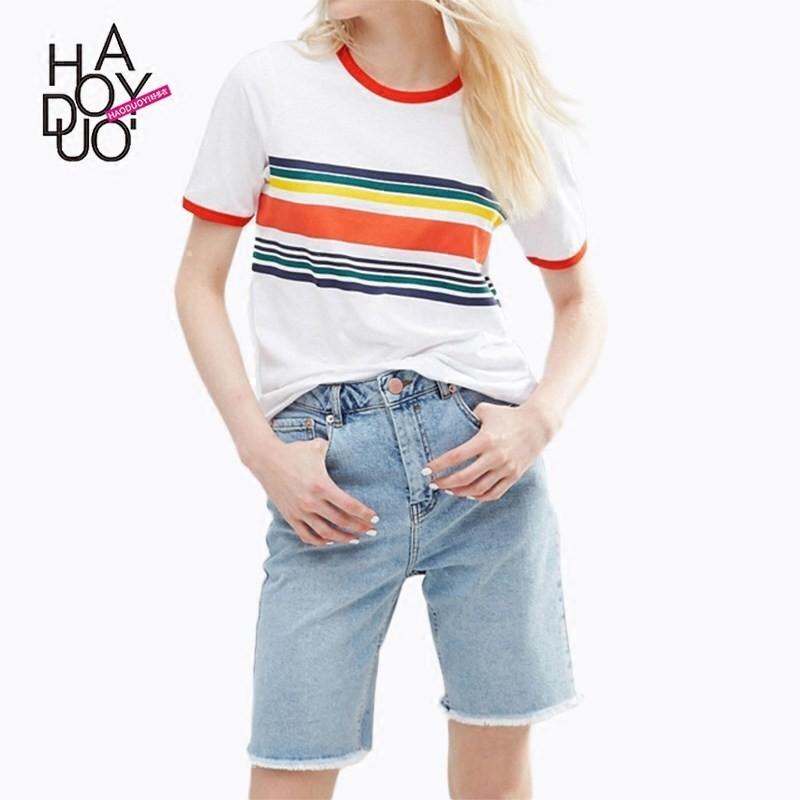 Mariage - 2017 summer dress new fashion color stripes printed loose short-sleeve t-shirt woman - Bonny YZOZO Boutique Store