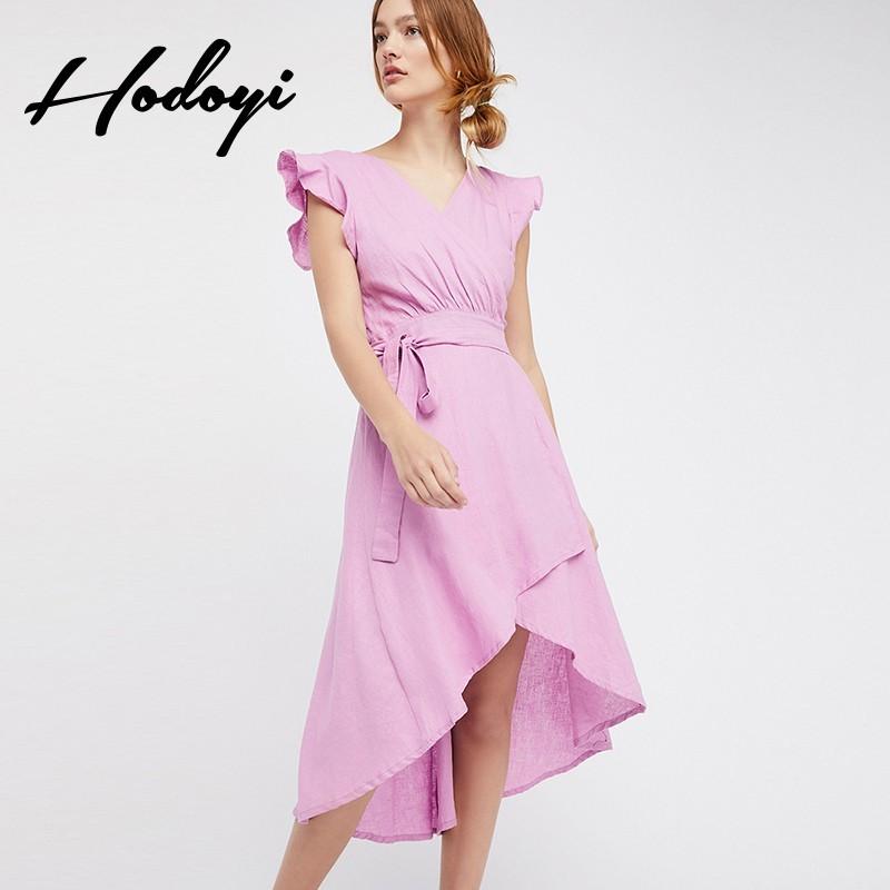 زفاف - Vogue Sweet Asymmetrical Frilled Sleeves Slimming High Waisted Summer Tie Dress - Bonny YZOZO Boutique Store