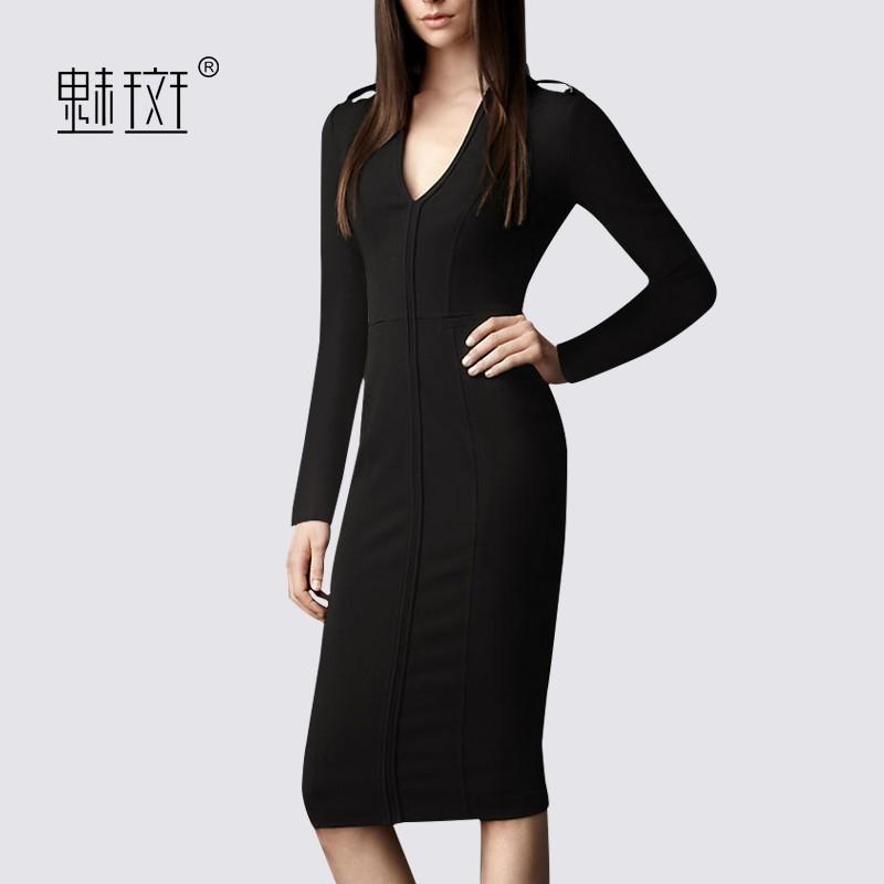 Wedding - New plus size career women's professional career women temperament fall the end of spring and autumn long sleeve v neck dress - Bonny YZOZO Boutique Store