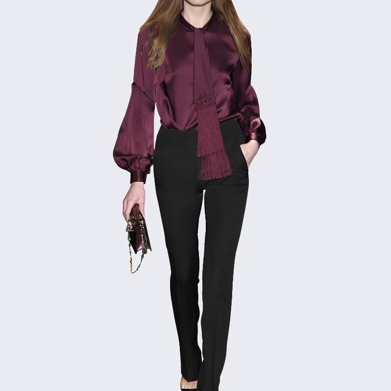Свадьба - Office Wear Vogue 9/10 Sleeves Outfit Twinset Chiffon Top Pencil Trouser Long Trouser - Bonny YZOZO Boutique Store