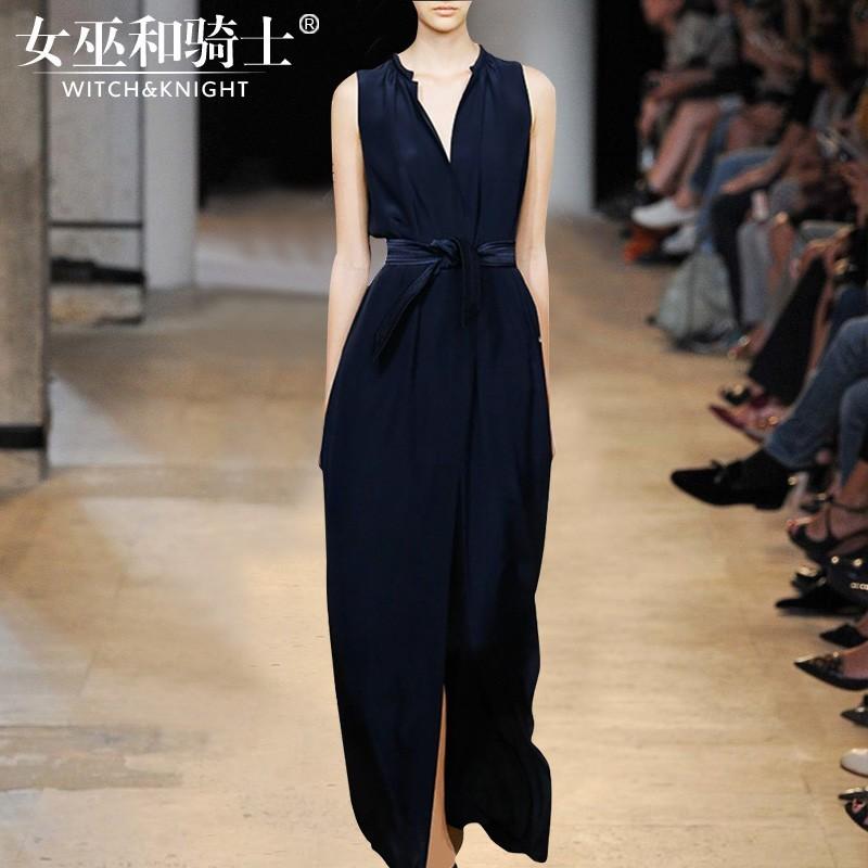 زفاف - Vogue Slimming V-neck Sleeveless Mulberry Silk One Color Summer Split Silk Dress - Bonny YZOZO Boutique Store