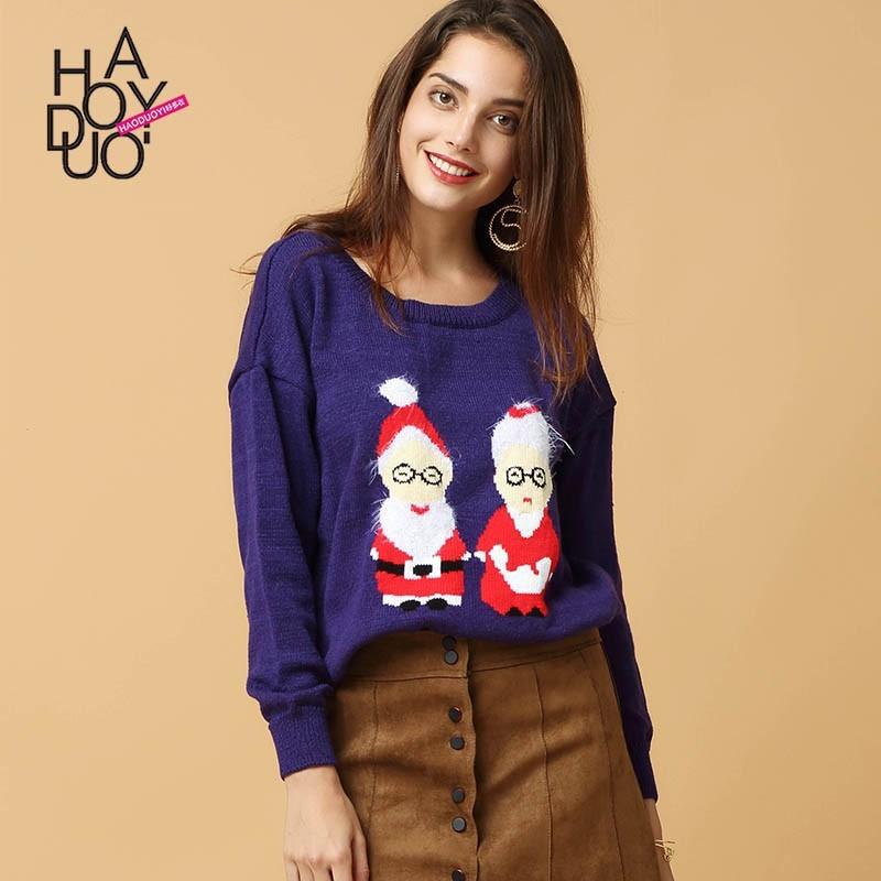 Mariage - 2017 winter women new fashion Jacquard Cartoon Christmas couple left shoulder knit sweater - Bonny YZOZO Boutique Store