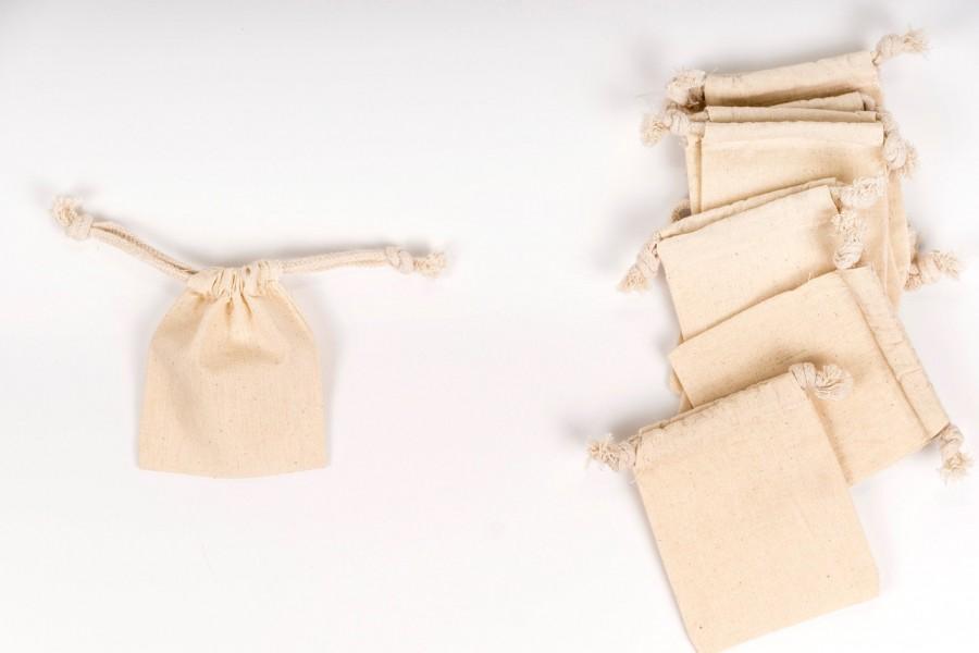 زفاف - 24 -- 3 x 4 Natural Cotton Muslin Drawstring Bags
