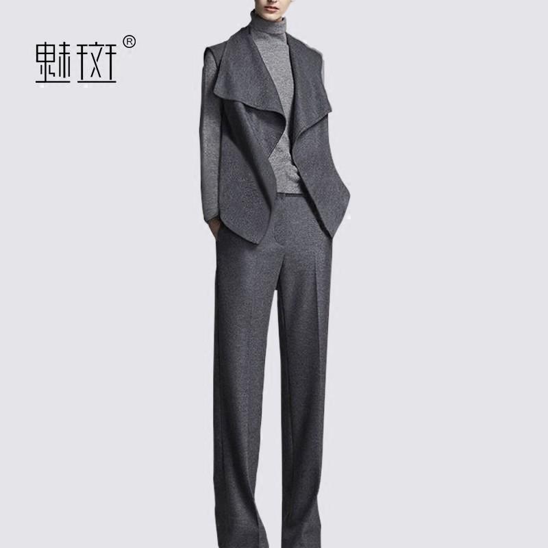 Mariage - Vogue High Neck Wool Casual Outfit Three Piece Suit Wide Leg Pant Long Trouser Sweater Vest - Bonny YZOZO Boutique Store