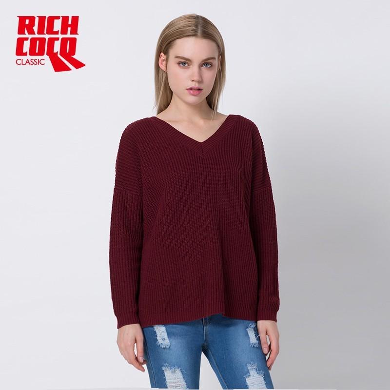زفاف - Must-have Oversized Open Back V-neck Low Cut Long Sleeves One Color Top Knitted Sweater Sweater - Bonny YZOZO Boutique Store