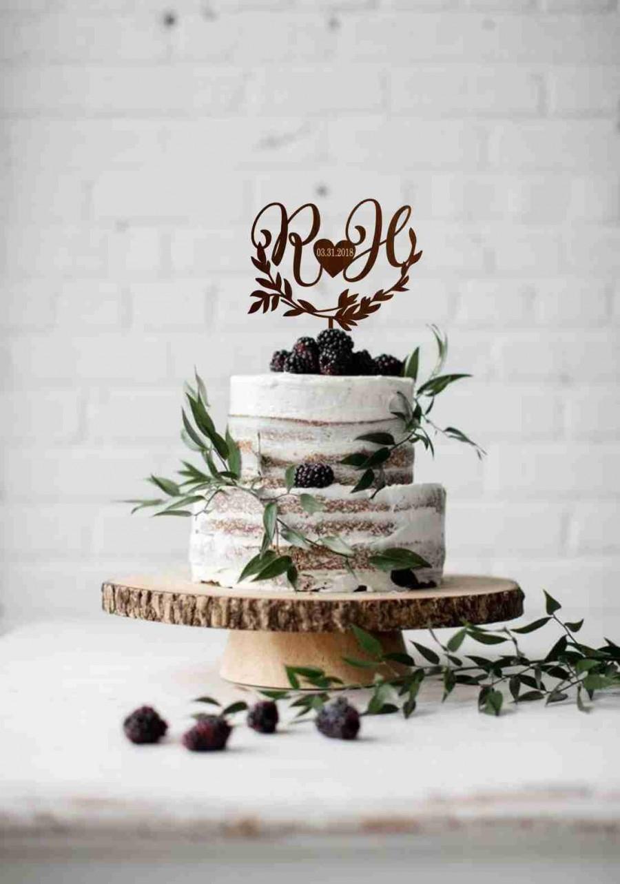 Mariage - Two letters cake topper wedding date  Monogram cake topper for wedding Two initial wedding cake topper Wedding date cake toppers