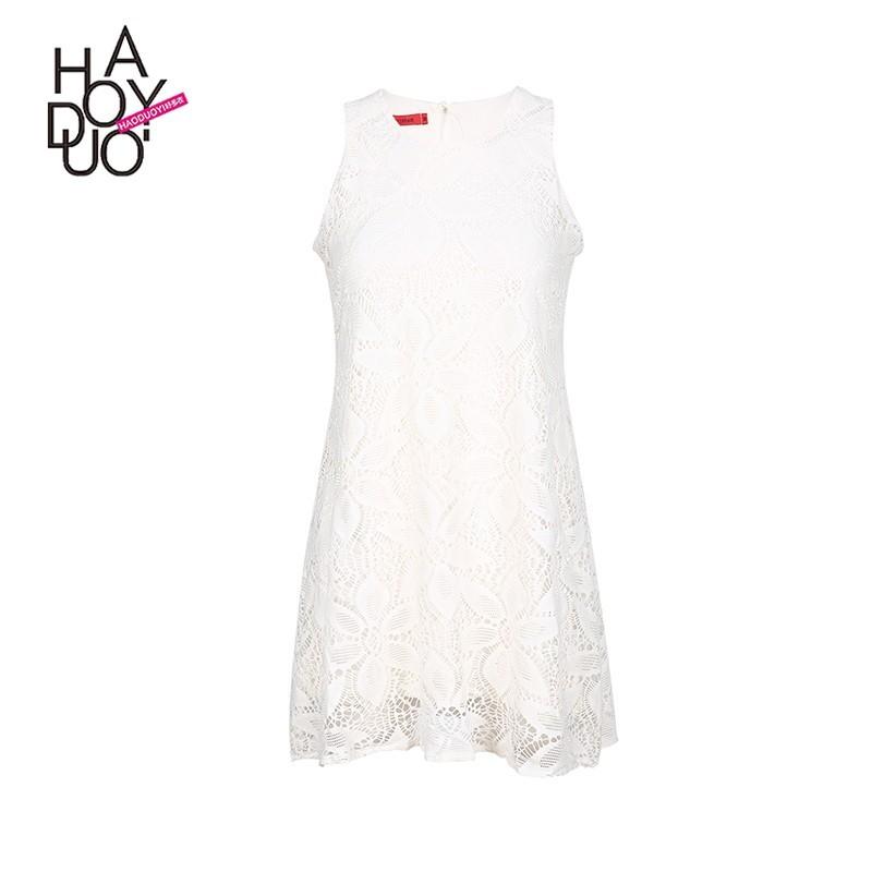زفاف - Simple Sweet Hollow Out Sleeveless One Color Summer Lace Dress - Bonny YZOZO Boutique Store