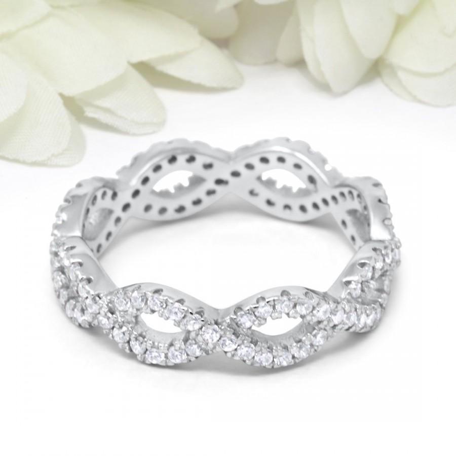 Wedding - 5mm Full Eternity Round Simulated Diamond CZ Wedding Band Ring Twisted Braided Infinity Design 925 Sterling Silver