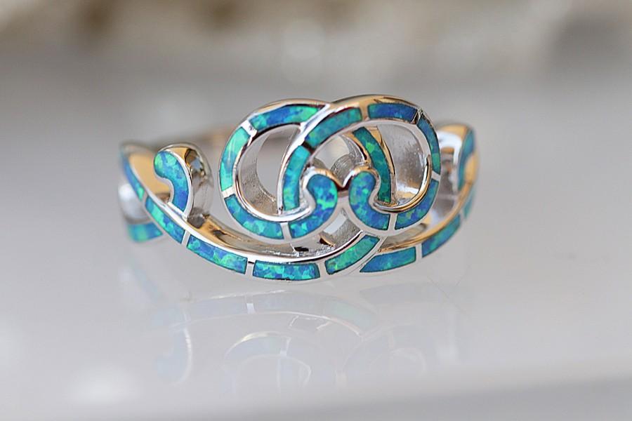 Wedding - BLUE OPAL RING, Gemstone Jewelry, Engagement Ring, Celtic Knot Ring, 925 Sterling Silver Ring, Promise Ring, Eternity Ring, Infinity Ring