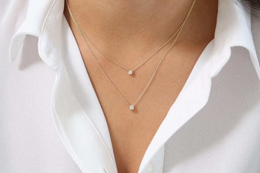Hochzeit - Prong Setting Diamond Necklace / Diamond Solitaire Pendant / Floating Diamond Necklace / Dainty Diamond / Bridal gift / Birthday Present