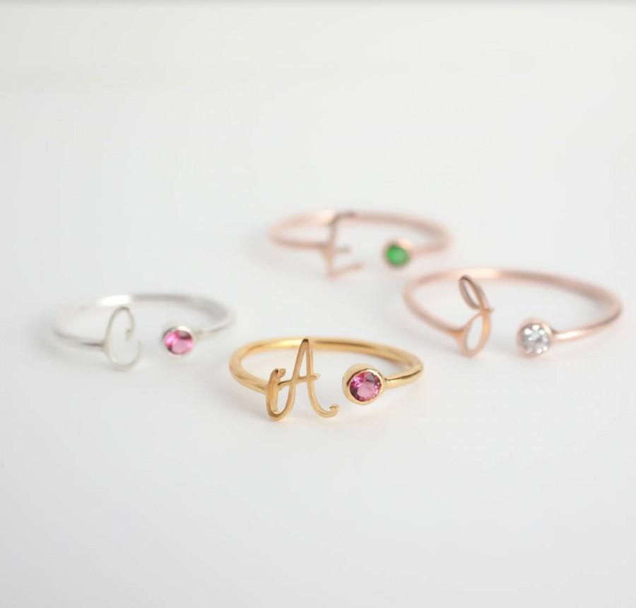 Свадьба - Initial Birthstone Ring - Custom Name Gemstone - Dainty Birthstone Ring - Graduation Gift - Bridesmaids Gift - Mother Gift