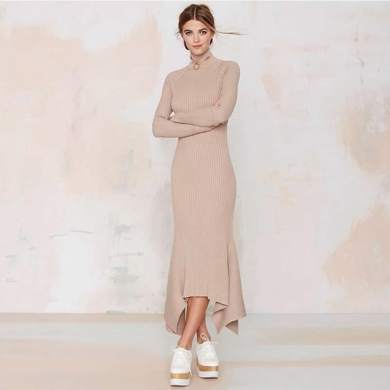 زفاف - 2017, new knitted High waist Backless slim fit long sleeve scalloped edge Maxi dress in spring - Bonny YZOZO Boutique Store
