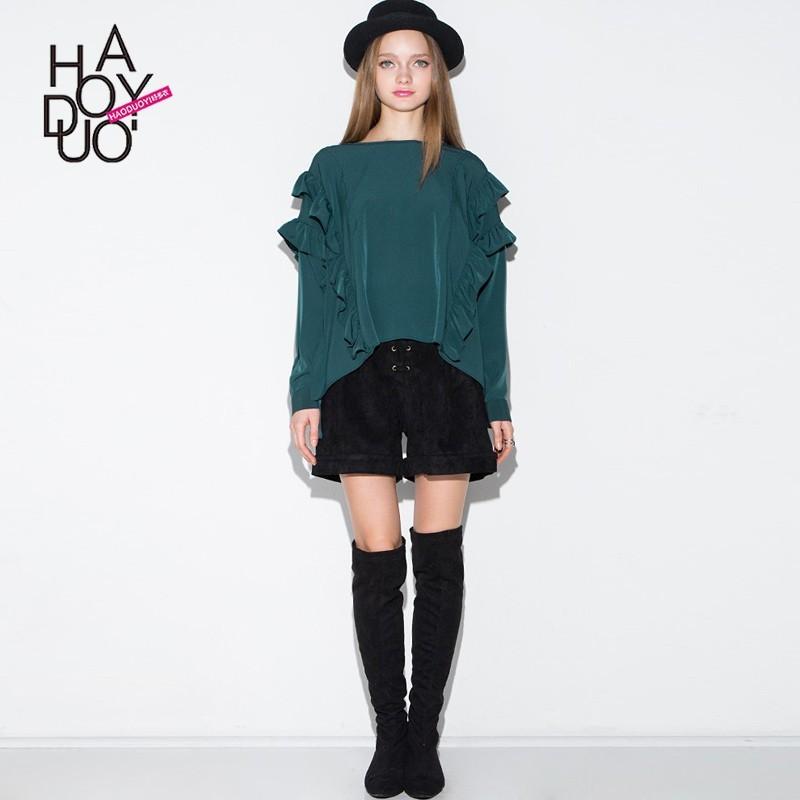 Свадьба - Oversized Vogue Sweet Scoop Neck Accessories One Color Fall Frilled Blouse - Bonny YZOZO Boutique Store