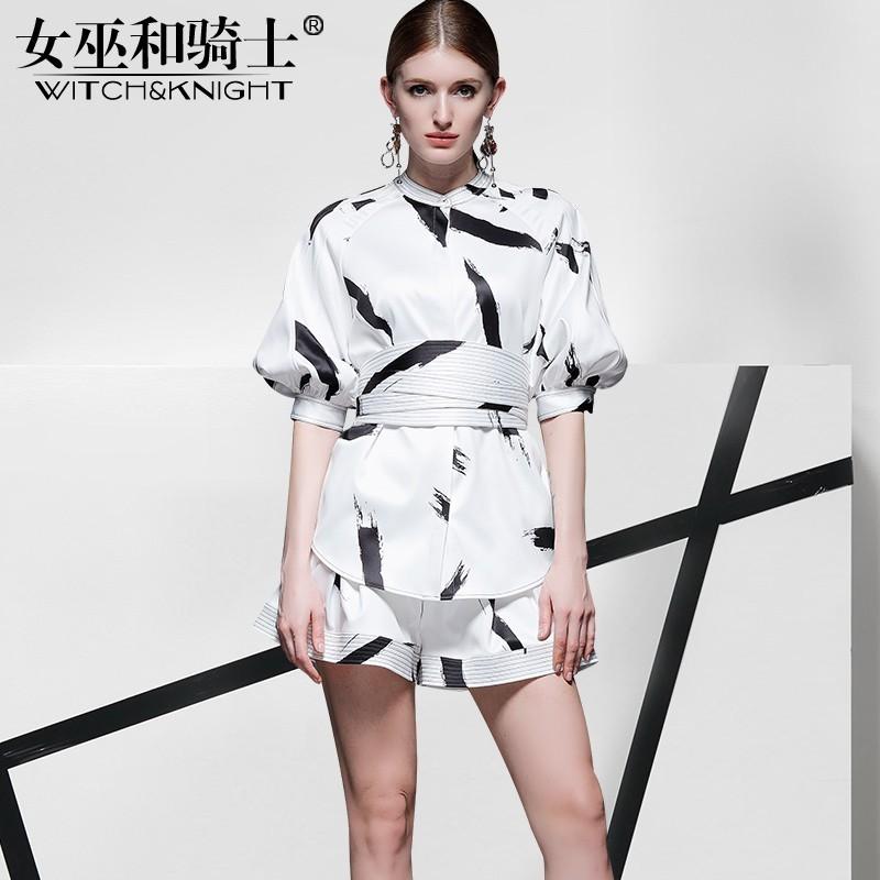 زفاف - Printed Slimming 1/2 Sleeves High Waisted Spring Twinset Blouse Short Top - Bonny YZOZO Boutique Store