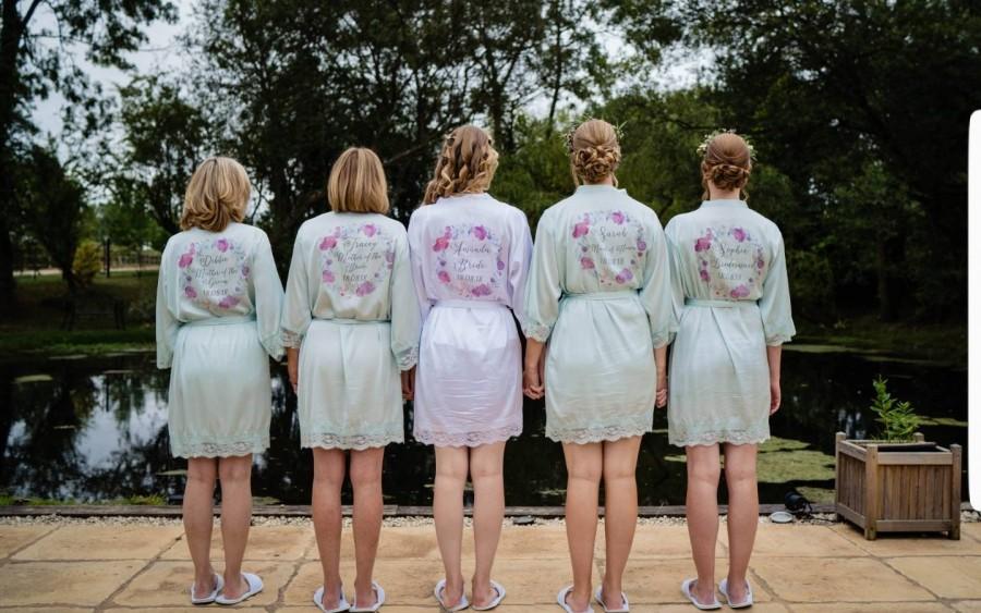Mariage - Bridesmaid Lace Satin Style Personalised Robe, Personalised Floral Robe, Bridal Party Robe, Bridesmaid Dressing Gown, Maid Of Honour Robe