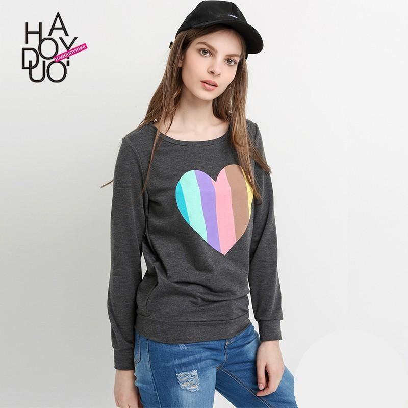 زفاف - 2017 summer dress new Vogue Rainbow stripe heart-shaped printing casual loose sweatshirt - Bonny YZOZO Boutique Store