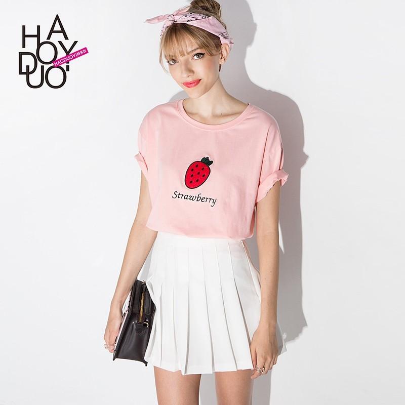 Wedding - School Style Must-have Casual Oversized Sweet Kids Embroidery Alphabet Strawberry T-shirt - Bonny YZOZO Boutique Store