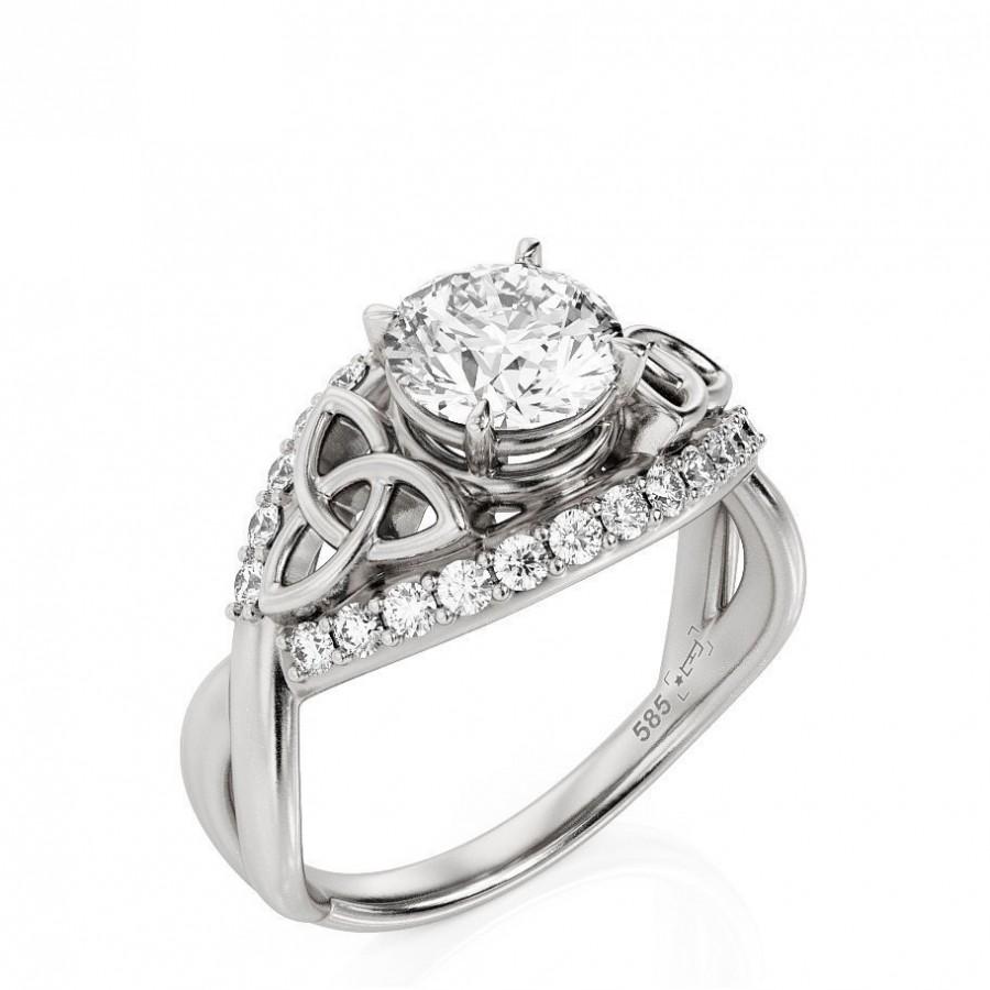 زفاف - Celtic Trinity Knot Engagement Ring, 1ct Moissanite engagement ring, Halo ring, engagement ring, 1.5ct moissanite engagement ring, 2088gag