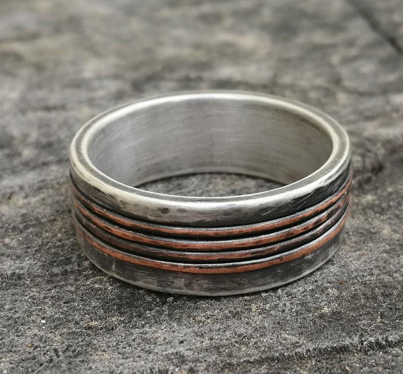 Mariage - Rustic wedding band , Silver wedding band , Engagement ring,  handmade silver & Copper band, unique silver ring,  Studioadama, copper band