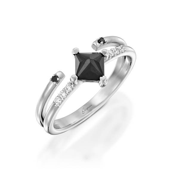 زفاف - Black Diamond Engagement Ring, Unique Engagement Ring, White Gold Ring, Promise Ring, Statement Ring, Black Jewelry, Princess Cut Ring