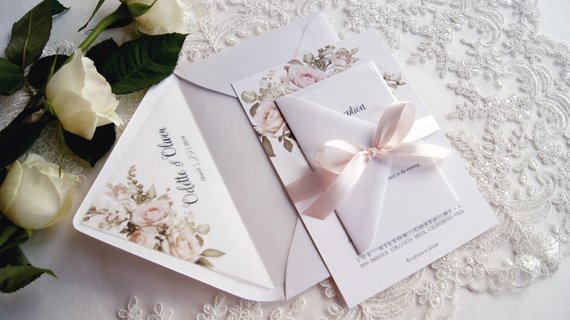 Hochzeit - Wedding Invitations, Wedding Invites on Budget, Floral Wedding Invitations Roses Wedding Invitations, Blush Wedding Invitation Suite Elegant