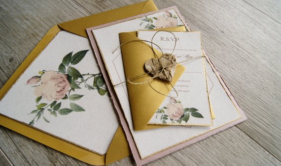 Mariage - Rose Gold Floral Wedding Invitation, Greenery Wedding Invitation Set, Boho Wedding Invitation, Spring Wedding, Rustic Wedding Invitation