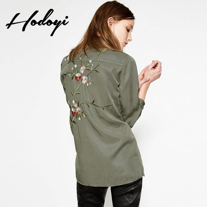 Mariage - Vogue Simple Vintage Solid Color Embroidery Slimming Floral Fall 9/10 Sleeves Blouse - Bonny YZOZO Boutique Store