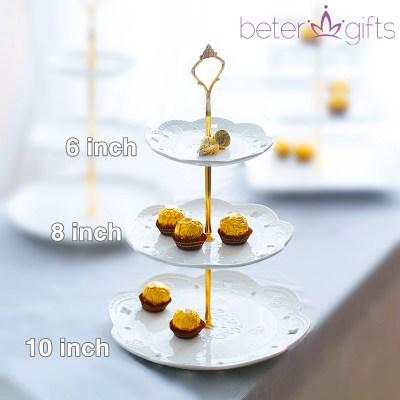 Mariage - Beter Gifts®甜品台陶瓷三層水果盤子謝師宴蛋糕架乾果盤下午茶點心盤HH124