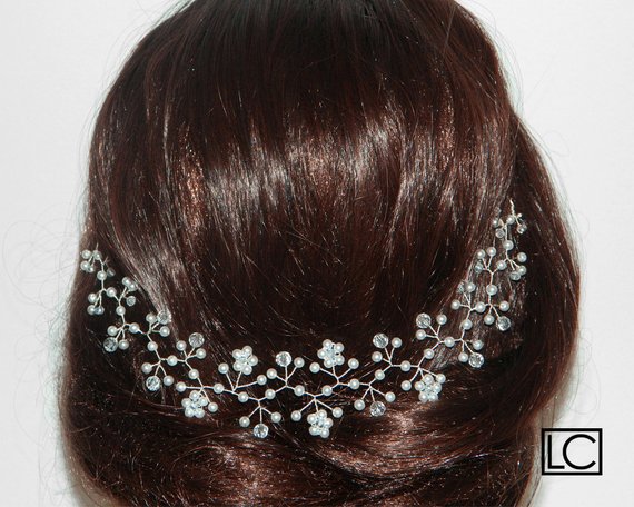Свадьба - Pearl Crystal Bridal Hair Vine, Wedding Hair Piece, Bridal Floral Hair Jewelry, Bridal Crystal Pearl Headpiece, Wedding Pearl Crystal Wreath