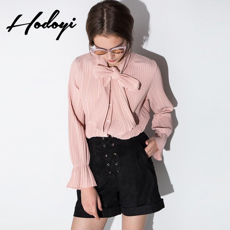 Mariage - 2017 autumn new slim chiffon shirt women's sweet pink bow blouse long sleeves Korean shirt - Bonny YZOZO Boutique Store