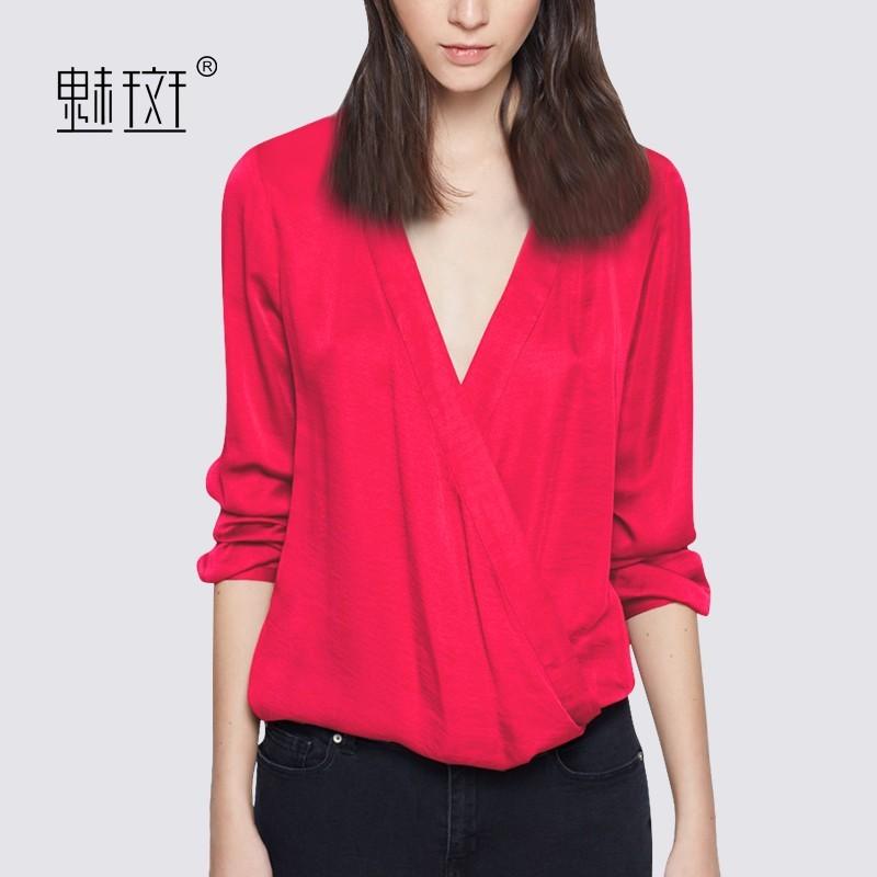 Wedding - Oversized Vogue V-neck Fall 9/10 Sleeves Blouse Chiffon Top Essential Top - Bonny YZOZO Boutique Store