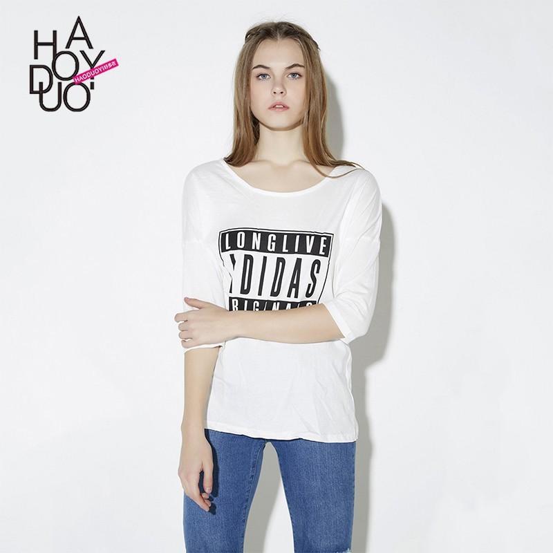 Mariage - Oversized Vogue Printed 3/4 Sleeves Alphabet Summer T-shirt - Bonny YZOZO Boutique Store