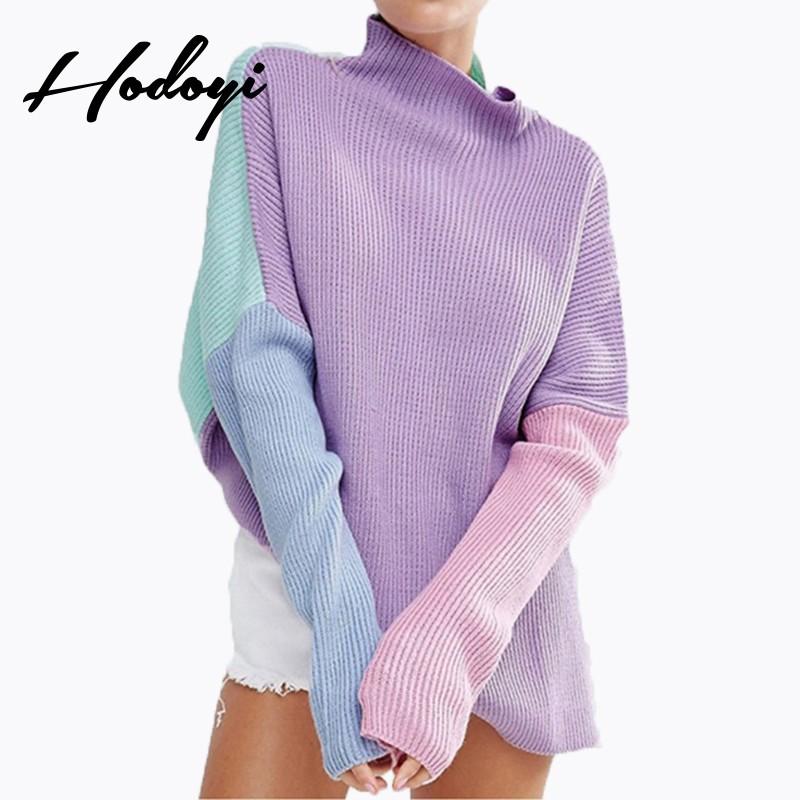 زفاف - Oversized Vogue Split Front Slimming High Neck Jersey Fall 9/10 Sleeves Color Sweater - Bonny YZOZO Boutique Store