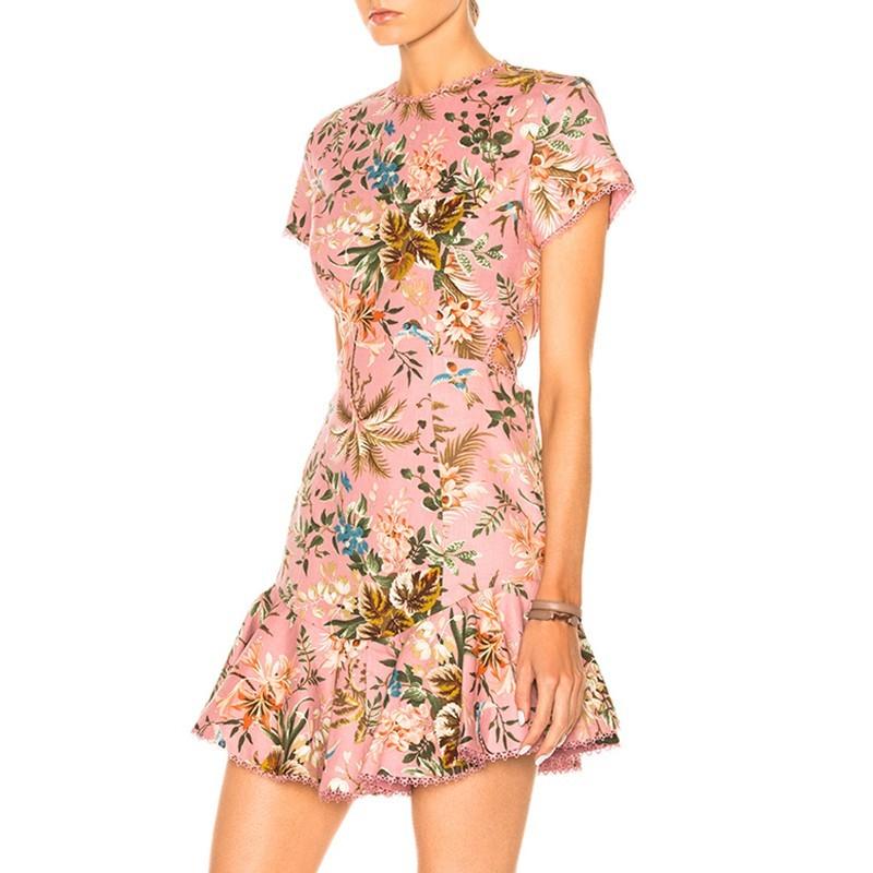 Mariage - 2017 summer dress New Women's floral print Short Sleeve slim fit short dress splicing wave side dress - Bonny YZOZO Boutique Store