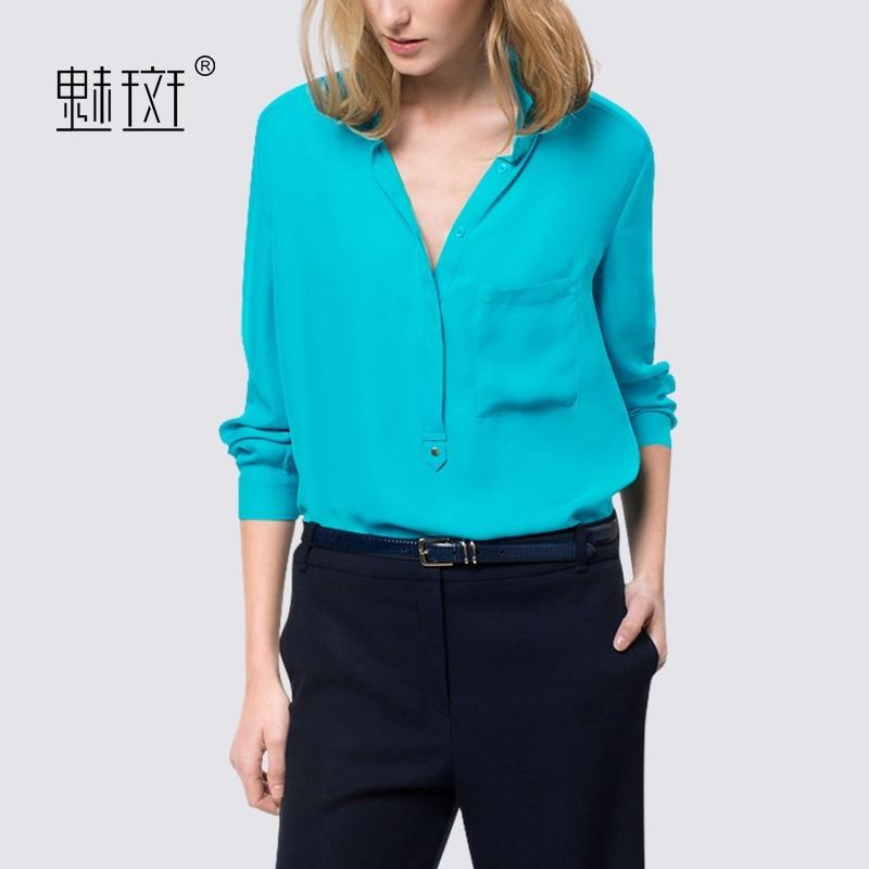 زفاف - 2017 autumn new women's plus size v-neck blouse pure color simple long sleeve shirt - Bonny YZOZO Boutique Store