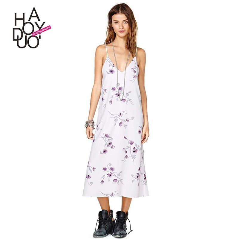 زفاف - Vintage rose-purple-rose print open back strap white dress skirts - Bonny YZOZO Boutique Store