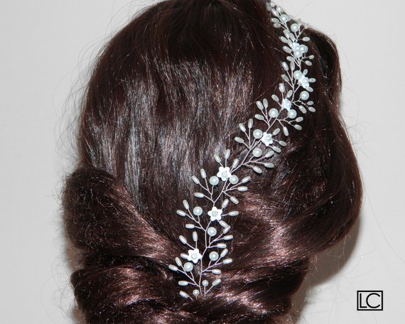 Hochzeit - Pearl Bridal Hair Vine, Wedding White Pearl Hair Wreath, Pearl Hair Jewelry, Rustic Pearl Hair Vine Pearl Floral Hair Piece Pearl Headpiece