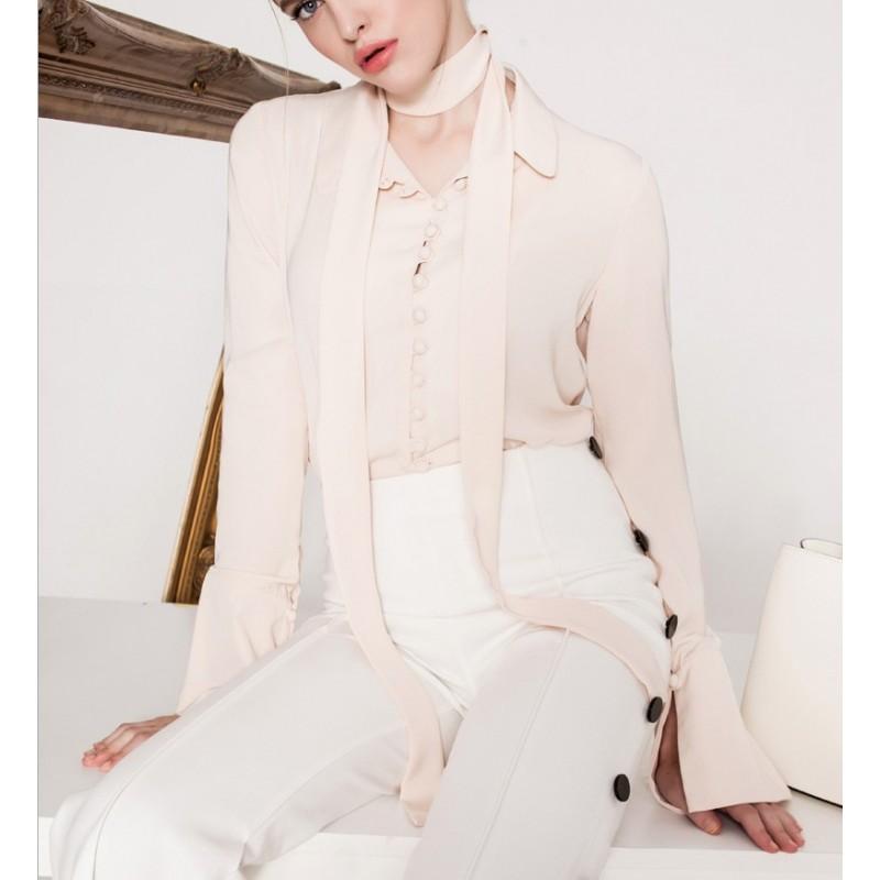 Свадьба - Fall/winter new retro elegant single simple working woman shirts with trumpet sleeves Ribbon top 6217 - Bonny YZOZO Boutique Store