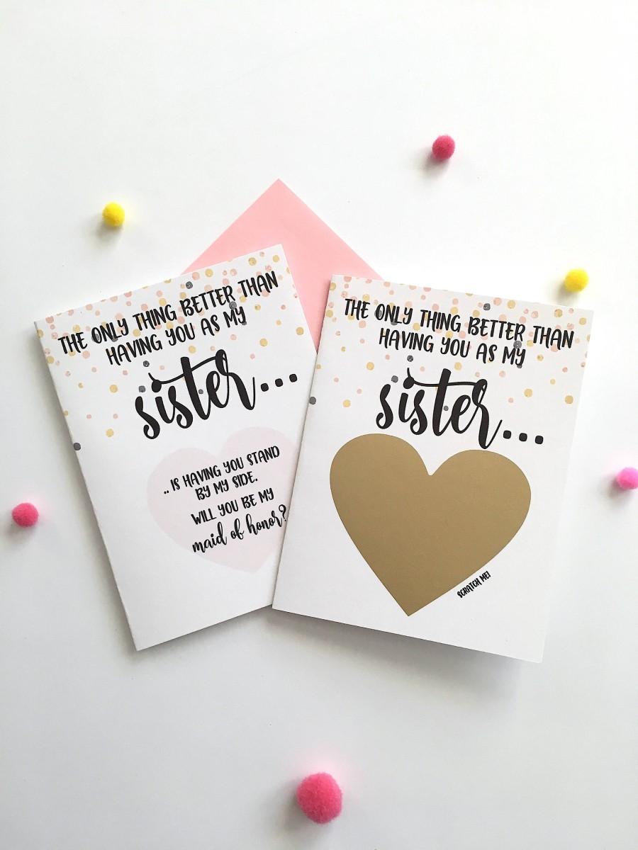 Wedding - Maid of Honor Proposal for Sister Scratch Off Card - only thing better than having you as my sister - Maid of Honor - Bridesmaid ROSE GOLD