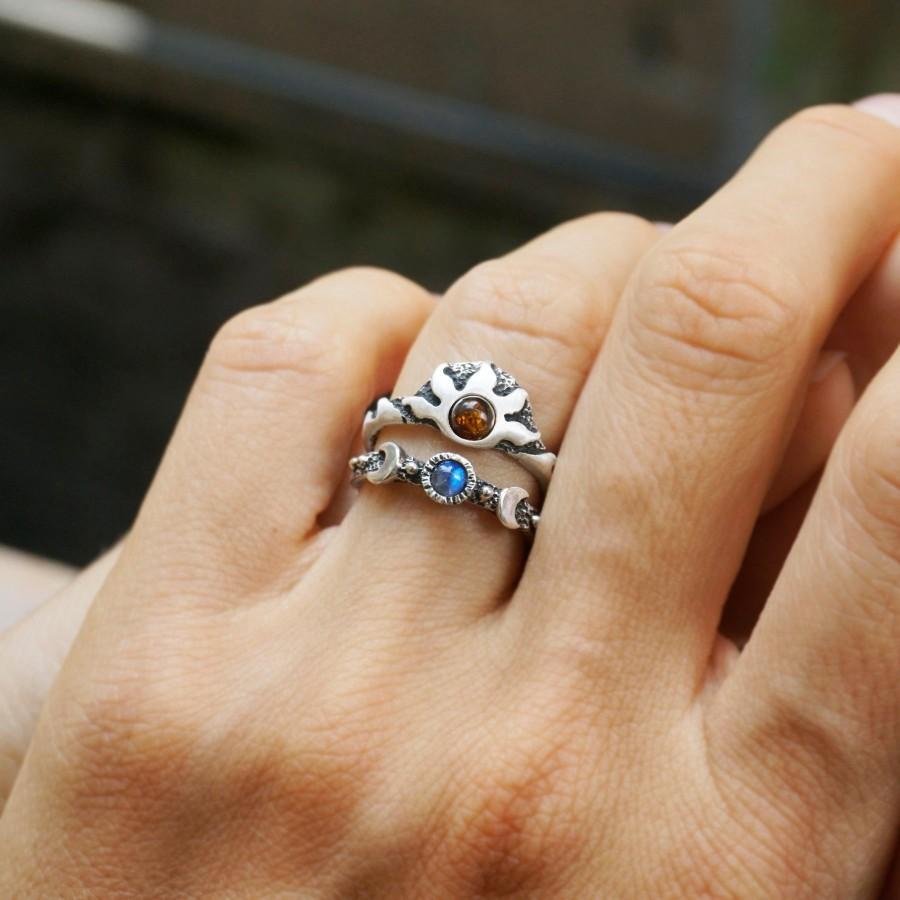 Wedding - Sun and moon ring set, Moonstone ring, Crescent Moon Ring, Sunset Ring, sunrise ring, Sailor Moon ring