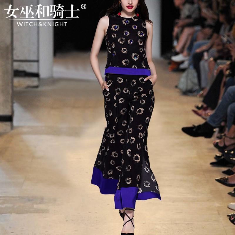 زفاف - Vogue Printed Slimming Sleeveless Mulberry Silk Summer Silk Outfit Wide Leg Pant Top - Bonny YZOZO Boutique Store