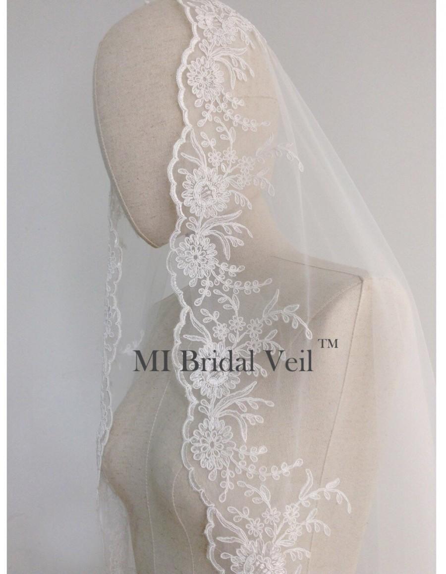 زفاف - Lace Wedding Veil, Bridal Veil Lace, Fingertip Mantilla Veil, Floral w Leaf Lace Veil, Lace veil, Mi Bridal Veil