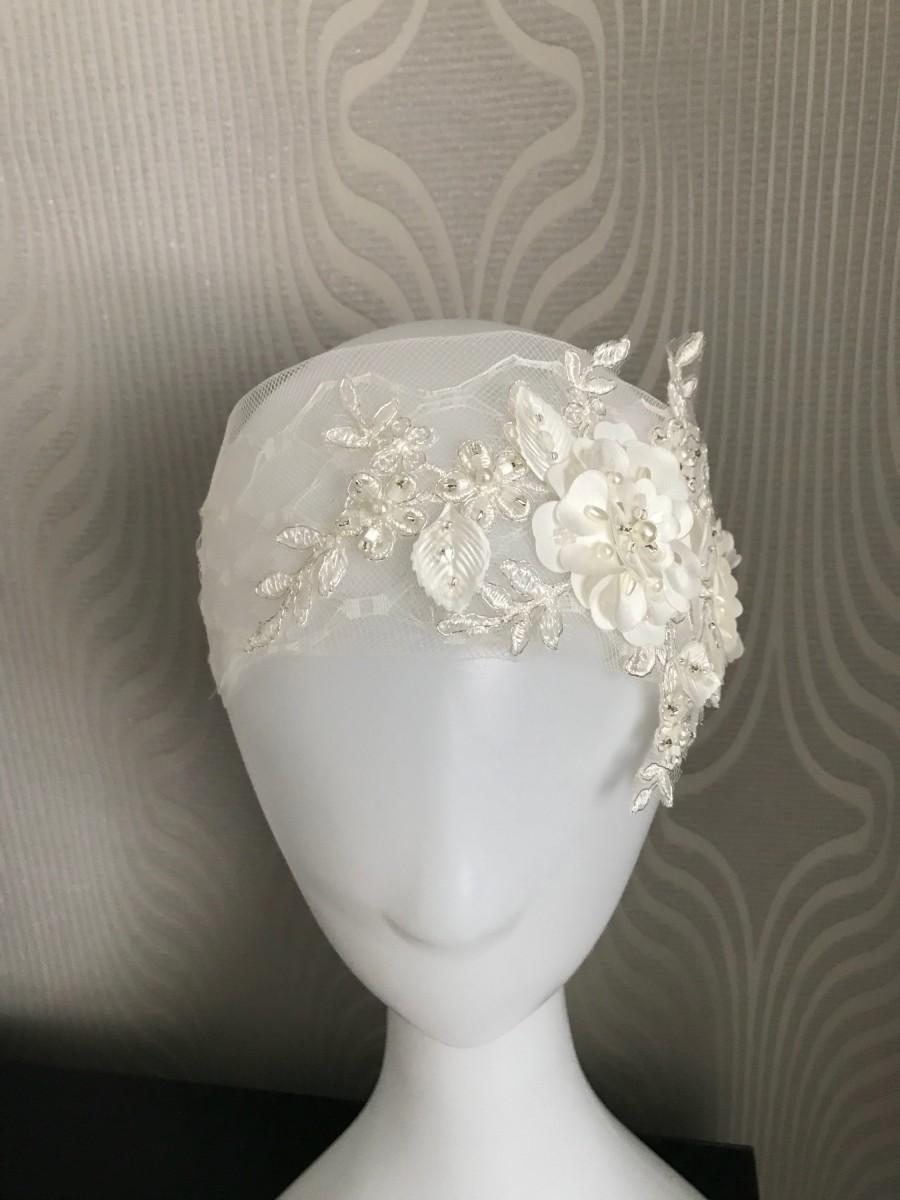 زفاف - Birdcage veil - vintage style headband - 1950s wedding - lace headband - wedding headpiece ivory - 1950s dress