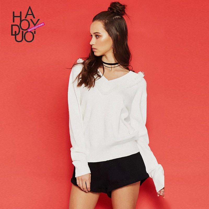 Mariage - Oversized Vogue Simple V-neck Accessories One Color Fall Sweater - Bonny YZOZO Boutique Store