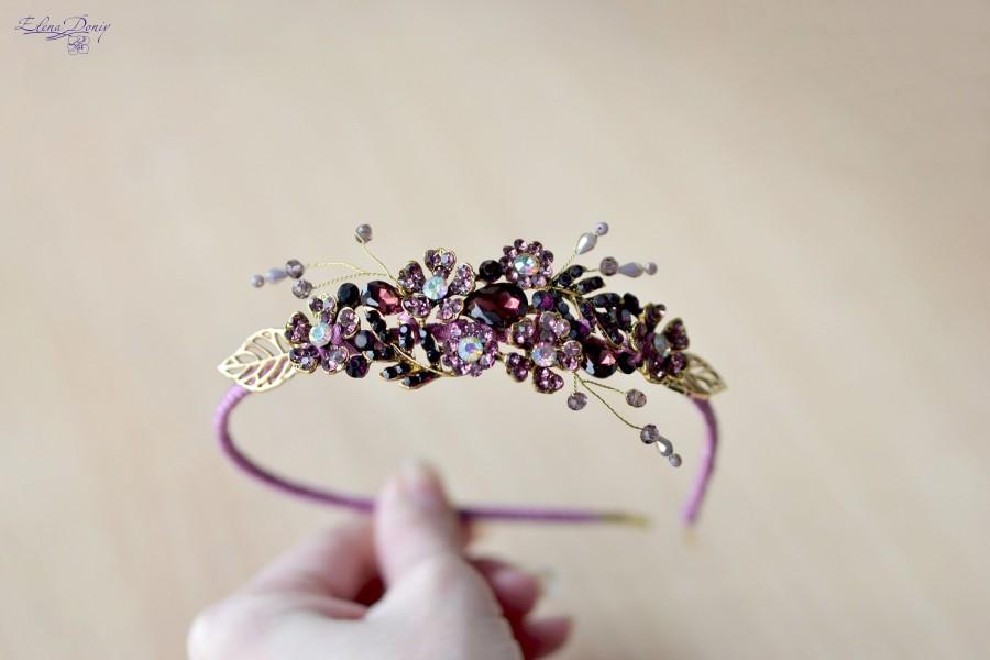 Свадьба - Purple crown Crystal headband Purple gold Tiara holiday crown rhinestones Head piece Purple tiara hair jewelry