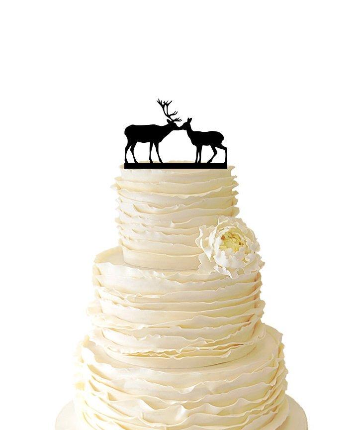 Mariage - Kissing Deer - Buck And Doe -  Acrylic or Baltic Birch Wedding/Special Event Cake Topper - 018